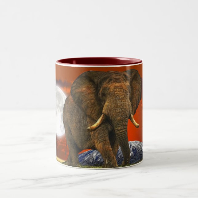 Tasse 2 Couleurs Eléphant africain et lune de savane (Centre)