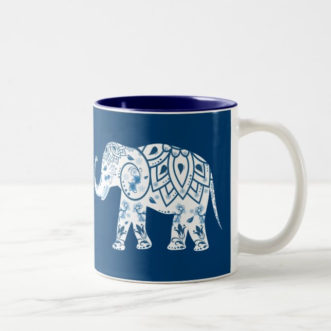 Tasse 2 Couleurs Éléphant bleu modelé fleuri (Droit)