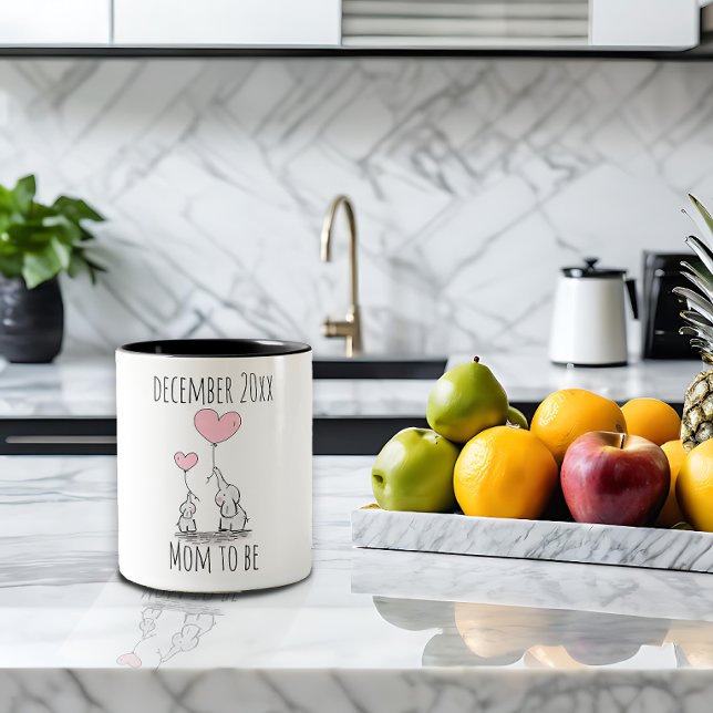 Tasse 2 Couleurs Éléphant cœur date future maman (Créateur téléchargé)