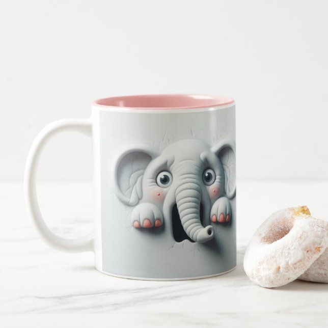 Tasse 2 Couleurs Eléphant effrayé 3D Animaux amusants (Avec donut)