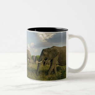 Tasse 2 Couleurs Éléphants d'Afrique en train de paître, Loxodonta