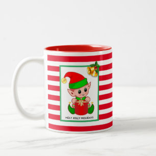 Tasse 2 Couleurs Elfe de Noël en rouge blanc rayé