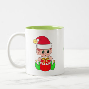 Tasse 2 Couleurs Elfe de Noël mignon & calligraphie de temps heureu