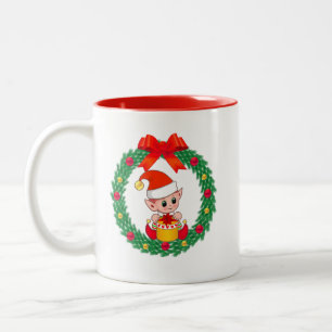 Tasse 2 Couleurs Elfe de Noël mignon et couronne de Noël