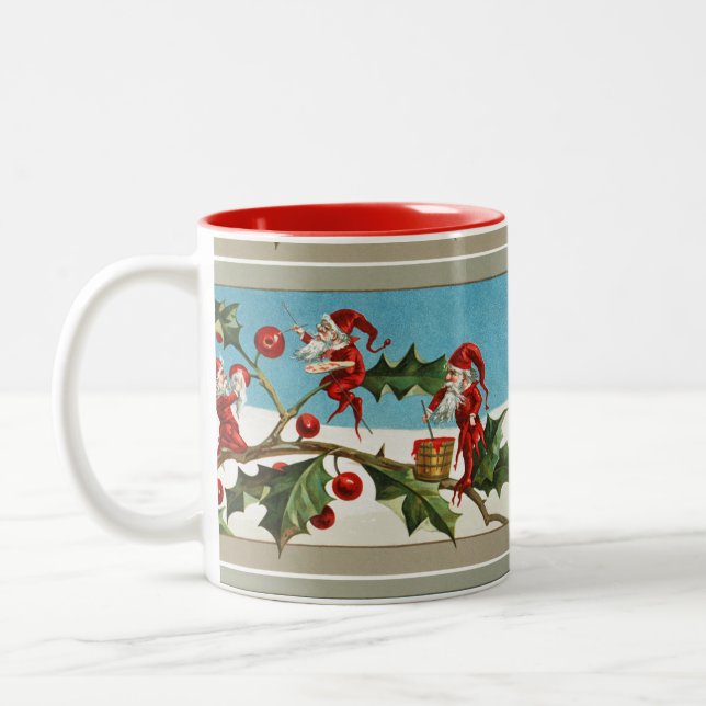 TASSE 2 COULEURS ELVES DE NOËL ROUGE, HOLLYBERRIES (Gauche)