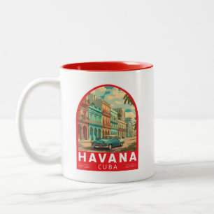 Tasse 2 Couleurs Emblème d'art de voyage à La Havane Cuba