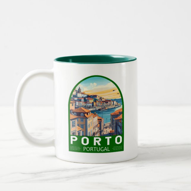 Tasse 2 Couleurs Emblème d'art touristique Porto Portugal (Gauche)