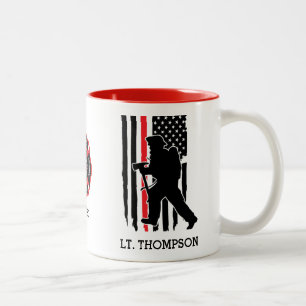 Tasse 2 Couleurs Emblème de drapeau de la ligne rouge pompier Perso