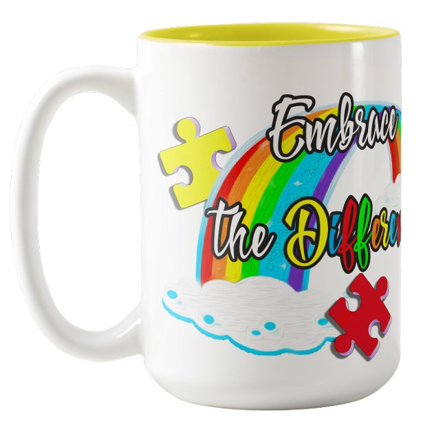 Tasse 2 Couleurs Embrasser la différence Fière Maman de l'Autisme (Embrace the difference Proud Autism Mama Two-Tone Coffee Mug)