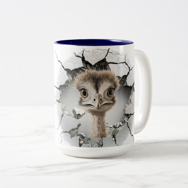 Tasse 2 Couleurs émeu dans un mur fissuré (Devant droit)
