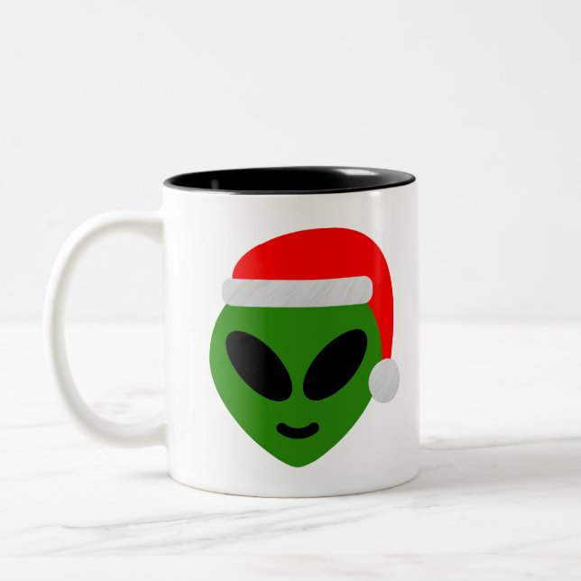 Tasse 2 Couleurs emoji alien père Noël vert (Gauche)