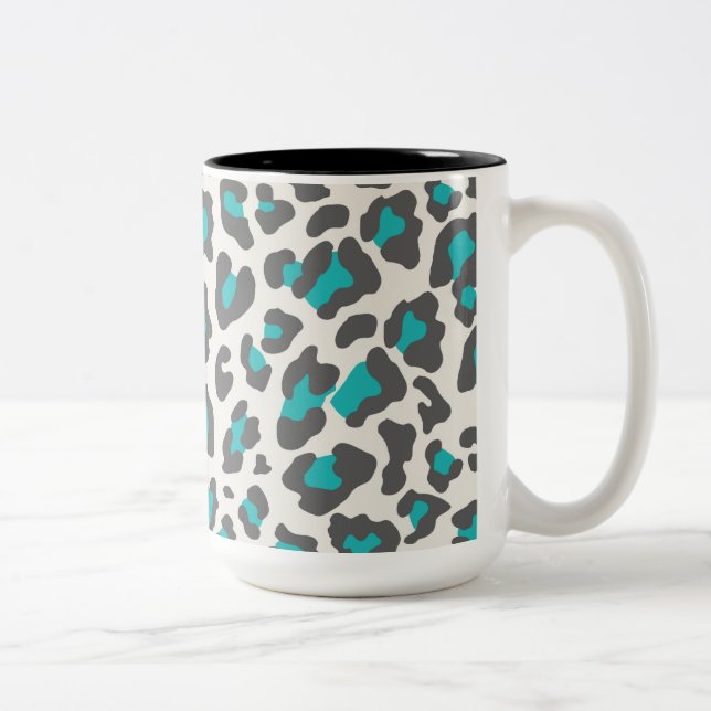 Tasse 2 Couleurs Empreinte de léopard Aqua, Gris, Blanc (Droit)