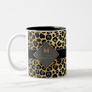 Tasse 2 Couleurs Empreinte de léopard Monogram branché   Gris noir 