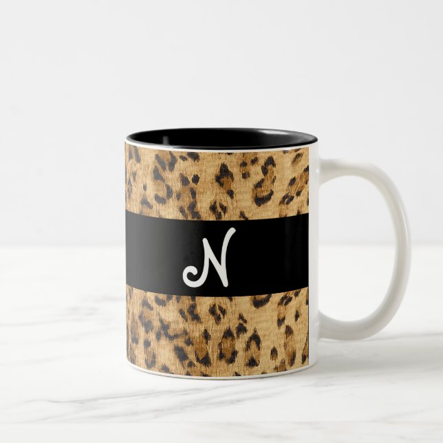 Tasse 2 Couleurs Empreinte de léopard N monogramme initiales Coffee (Droit)