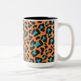 Tasse 2 Couleurs Empreinte de léopard Orange, Noir, Aqua