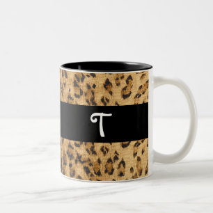 Tasse 2 Couleurs Empreinte de léopard T monogramme initiales Coffee