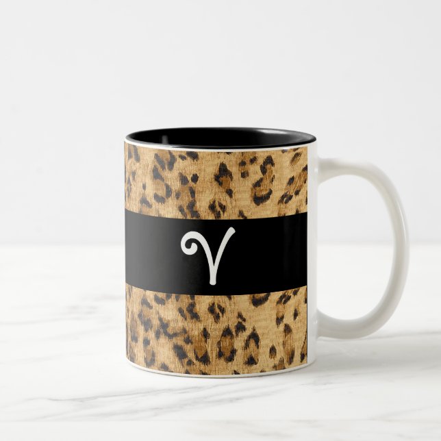 Tasse 2 Couleurs Empreinte de léopard V monogramme initiales Coffee (Droit)