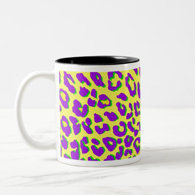 Tasse 2 Couleurs Empreinte de léopard violet jaune vert (Gauche)