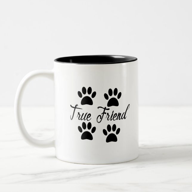 Tasse 2 Couleurs Empreinte de patte chien Vrai Amis Texte (Gauche)