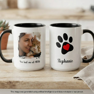 Tasse 2 Couleurs Empreinte de patte de chat cœur rouge