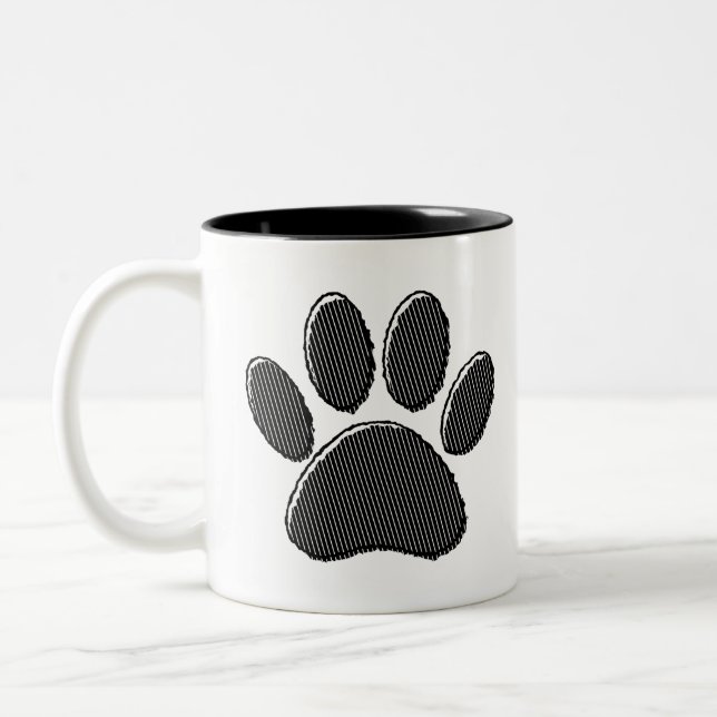 Tasse 2 Couleurs Empreinte de patte de chiot rayé noir et blanc (Gauche)