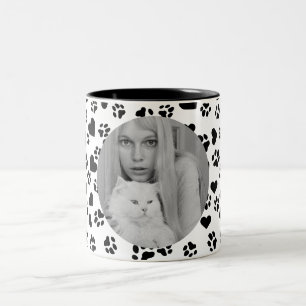 Tasse 2 Couleurs Empreinte de patte noire & Cœurs Monochrome Photo 