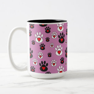 Tasse 2 Couleurs Empreintes de pattes aux coeurs rouges sur rose