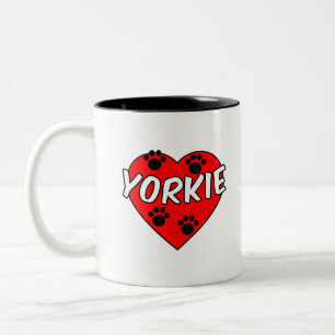 Tasse 2 Couleurs Empreintes de pattes De Chien Yorkie Et Coeur Roug