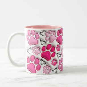Tasse 2 Couleurs Empreintes de pattes et coeurs 3D roses