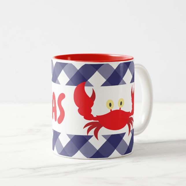 Tasse 2 Couleurs en vichy Crabe Musique personnalisée (Devant droit)