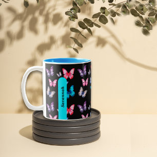 Tasse 2 Couleurs Enchanter des papillons colorés Personnaliser le n
