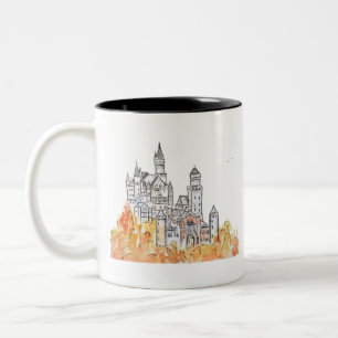 Tasse 2 Couleurs encre et aquarelle du château de Neuschwanstein
