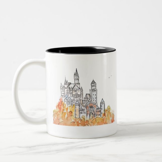 Tasse 2 Couleurs encre et aquarelle du château de Neuschwanstein (Gauche)