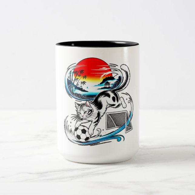 Tasse 2 Couleurs Energetic Soccer Cat Kawaii Gift for Football  (Centre)