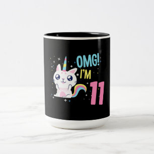Tasse 2 Couleurs Enfants 11 ans fille Anniversaire tenue Unicorn Ch