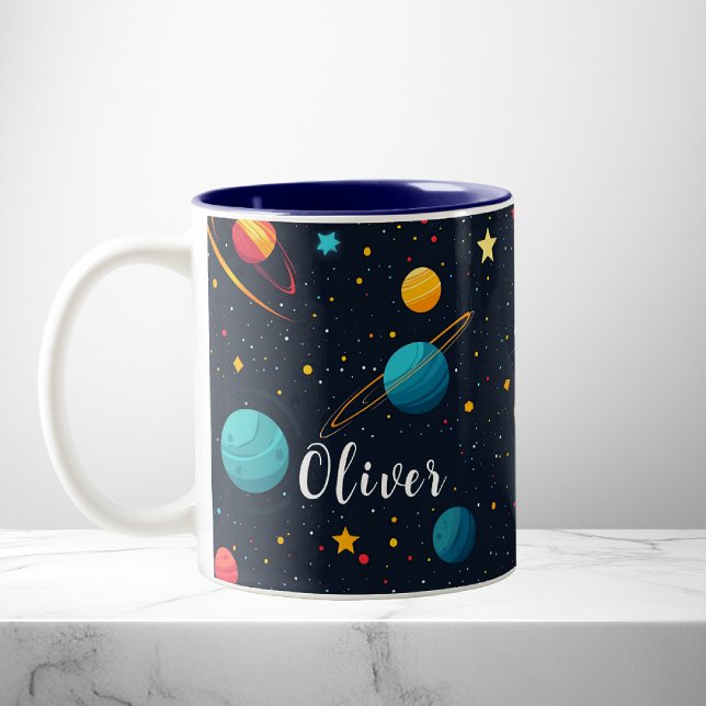 Tasse 2 Couleurs Enfants Jote Espace Extérieur Galaxie Planètes Nom (Créateur téléchargé)