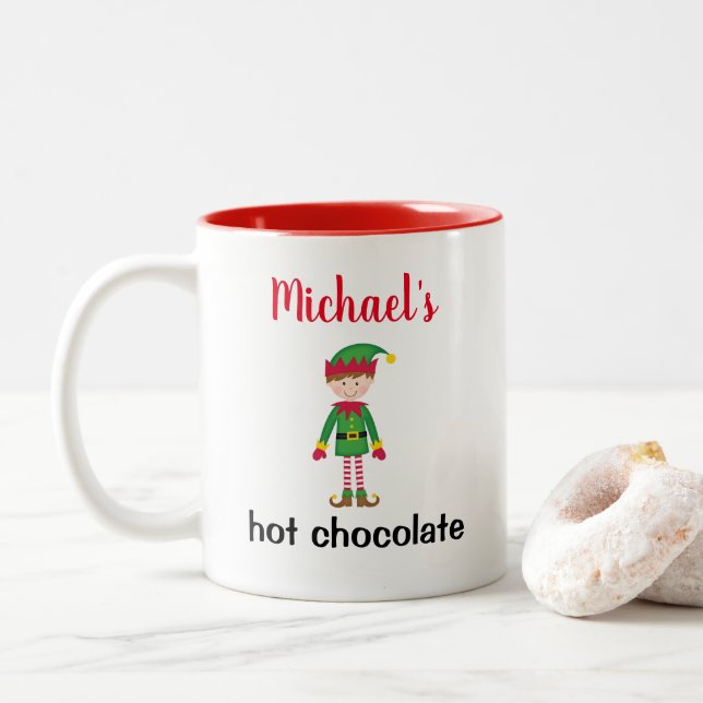 Tasse 2 Couleurs Enfants Noël Chocolat chaud Personnalisé (Avec donut)