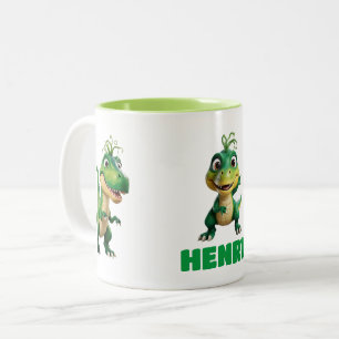 Tasse 2 Couleurs Enfants personnalisés mignon Anime vert Dinosaur M