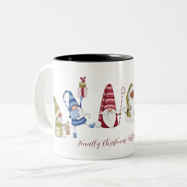 Tasse 2 Couleurs Enfin Noël Avec Mes Gnomies Drôle Gnomes (Devant gauche)