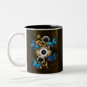 Tasse 2 Couleurs Engrenages Steampunk et papillons bleus