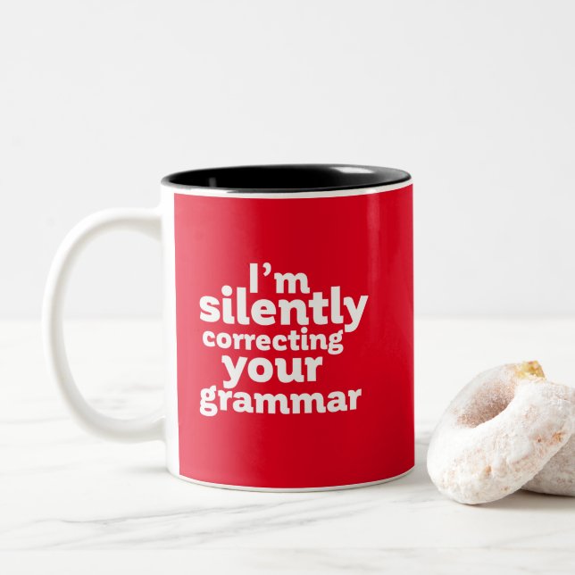 Tasse 2 Couleurs Enseignant anglais drôle corrigeant silencieusemen (Avec donut)