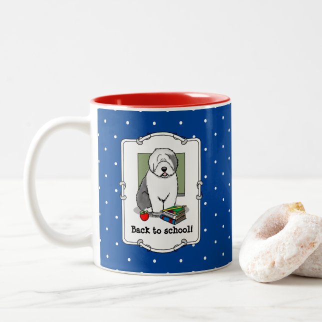Tasse 2 Couleurs Enseignant de l'école Vieux chien de mouton anglai (Avec donut)
