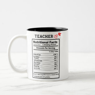 Tasse 2 Couleurs Enseignant Faits nutritionnels Mug, cadeau de jour