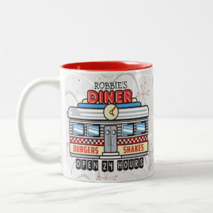 Tasse 2 Couleurs Enseigne de diner rétro personnalisée NAME années 