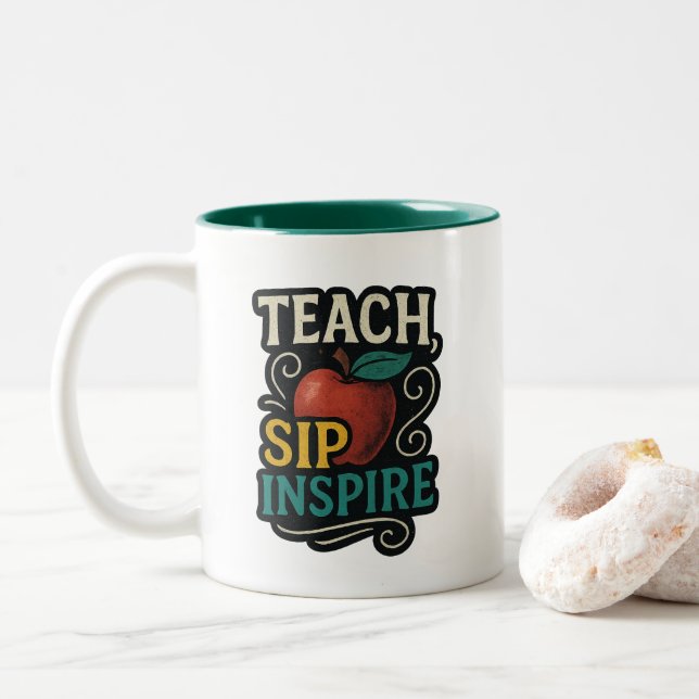 Tasse 2 Couleurs Enseigner Sip Inspirer l'enseignant Appréciation c (Avec donut)