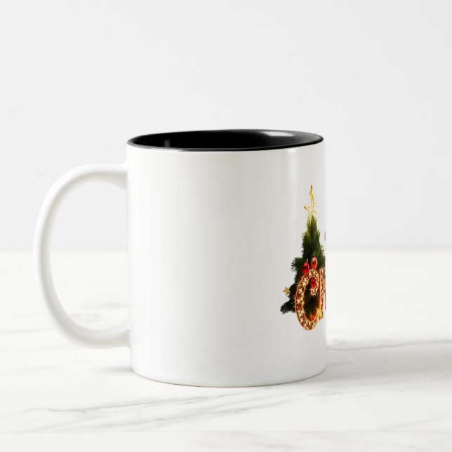 Tasse 2 Couleurs Éperche de Noël d'or - Arbre de fête (Gauche)
