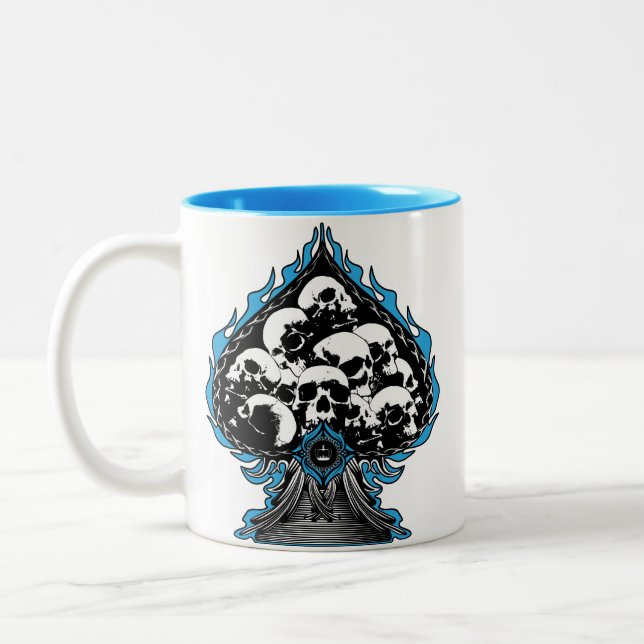 Tasse 2 Couleurs Épique de flammes bleues avec crânes (Gauche)