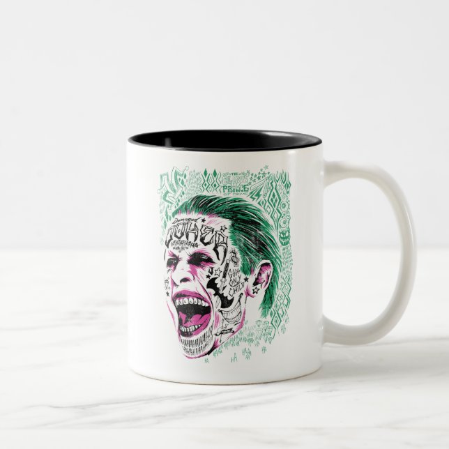Tasse 2 Couleurs Équipe de suicide | Rire Joker Head Sketch (Droit)