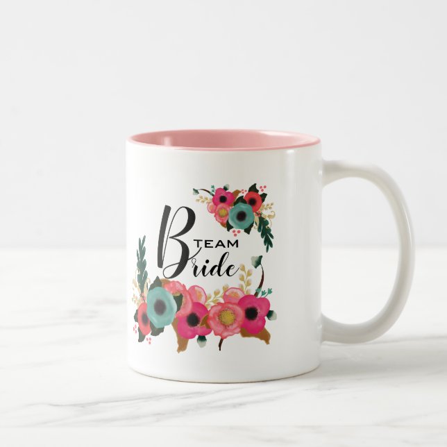 Tasse 2 Couleurs Équipe Mariée. Bridesmaid Moderne Floral Personnal (Droit)