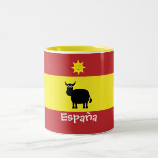 Tasse 2 Couleurs Espagnol mignon Taureau, Sun et drapeau